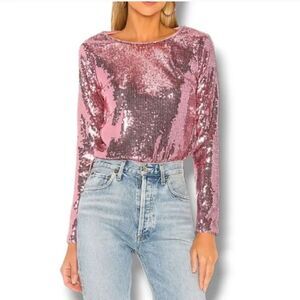 NEW Revolve Majorelle Christiana Sequin Longsleeve Top in Disco Pink Size XS